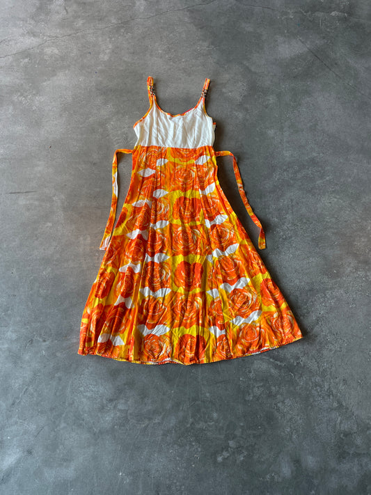 Orange Flower Maxi Dress - M