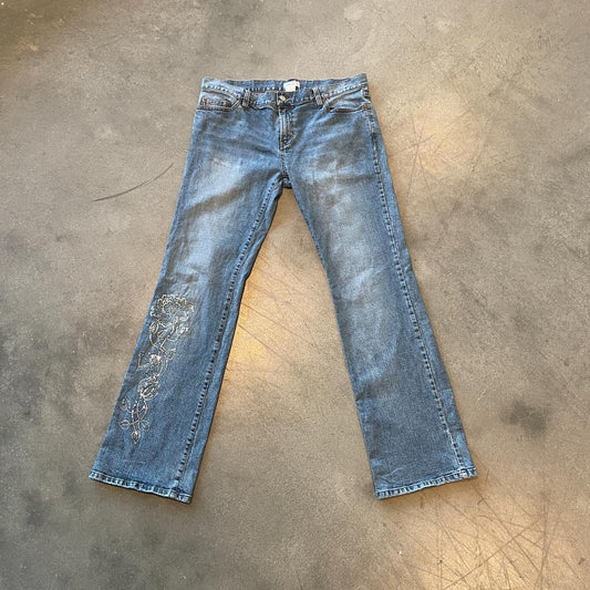 Bedazzled light wash straight leg jeans